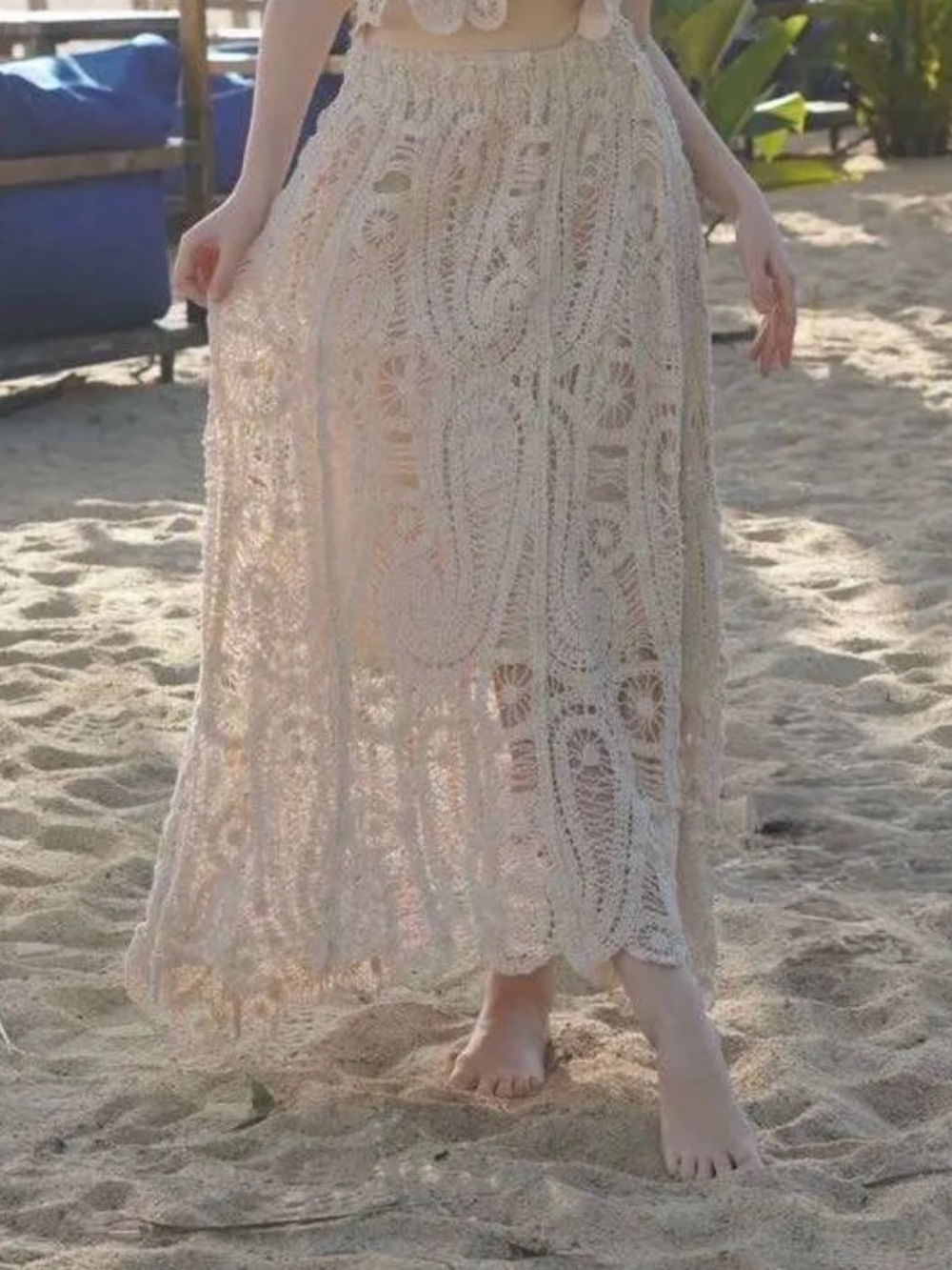 MADE IN ITALY 🇮🇹 Boho Crochet Maxi Skirt - Cream